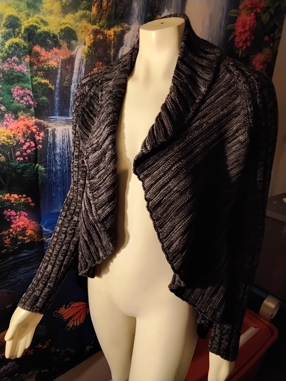 Apt. 9 Charcoal Ribbed Draped Open-Front Cardigan
